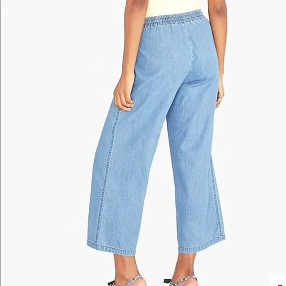 J. Crew Mercantile Chambray Pants Size M Drawstring Pockets Wide Leg Cropped - Picture 2 of 8